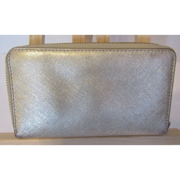 Tory Burch Robinson Wallet Gold Metallic Leather Continental Full Zip - Picture 3 of 7